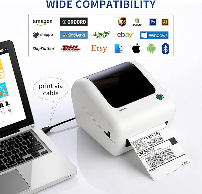 JADENS Bluetooth Thermal Shipping Label Printer - High Speed 4x6 Wireless Label Maker Machine, Support PC, Phone, USB for MAC, Compatible with Ebay, Amazon, Shopify, Etsy, USPS Barcode, Mailing