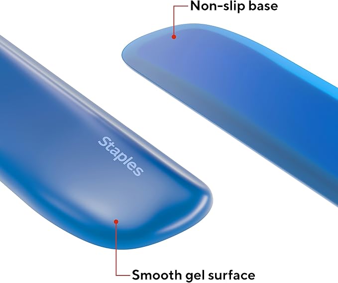 STAPLES Gel Keyboard Wrist Rest, Ergonomic Non‑Slip Wrist Support Cushion for Comfortable Typing, Durable Gel‑Filled Design, Blue Crystal
