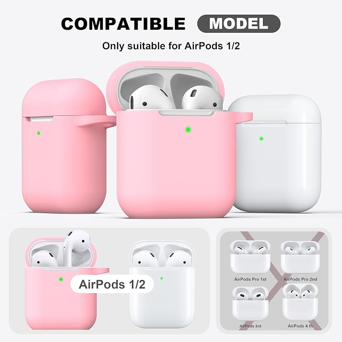 R-fun for AirPods 1/2 Case, Soft Silicone Protective Cover with Keychain and Cleaning Pen, Compatible with AirPods 2nd/1st Generation (2016/2019), Full Drop Protection Cover, Pink