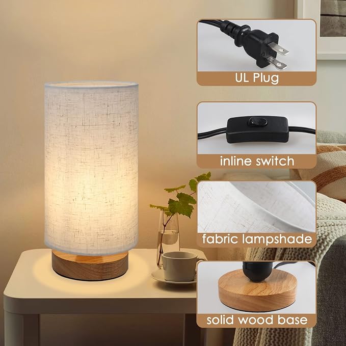 Minimalist Bedside Table Lamps for Bedrooms Set of 2, 3 Color Temperature Bedside Lamps with Round Fabric Linen Shade,Small Desk Lamp Night Nightstand Lamp Set for Living Room, Reading ,Office