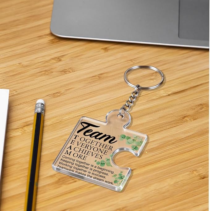 Team Appreciation Gifts Bulk Thank You Keychains for Coworkers | Gift Set for Employee, Staff, Teachers, Teamwork Puzzle Piece Keyring, Acrylic