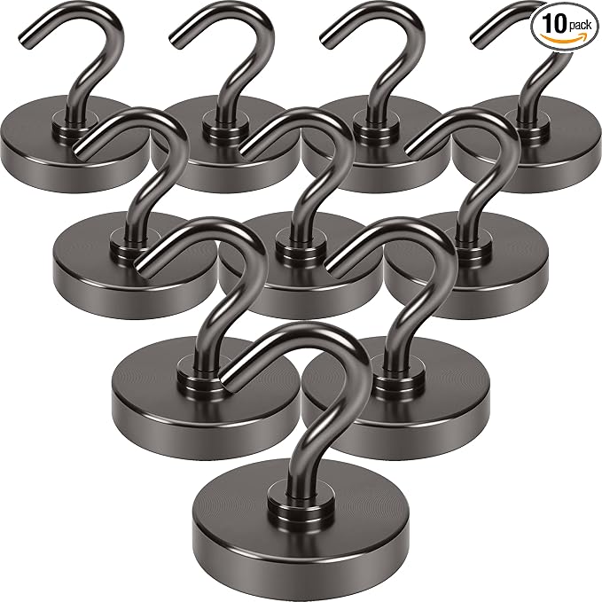 Neosmuk Magnetic Hooks, Heavy Duty 85lb+ Strong Magnet Hook for Cruise Cabins, Cruise Essentials 2026 for Hanging, Metal Wall Refrigerator Hangers (Gunmetal, 10 Pack)