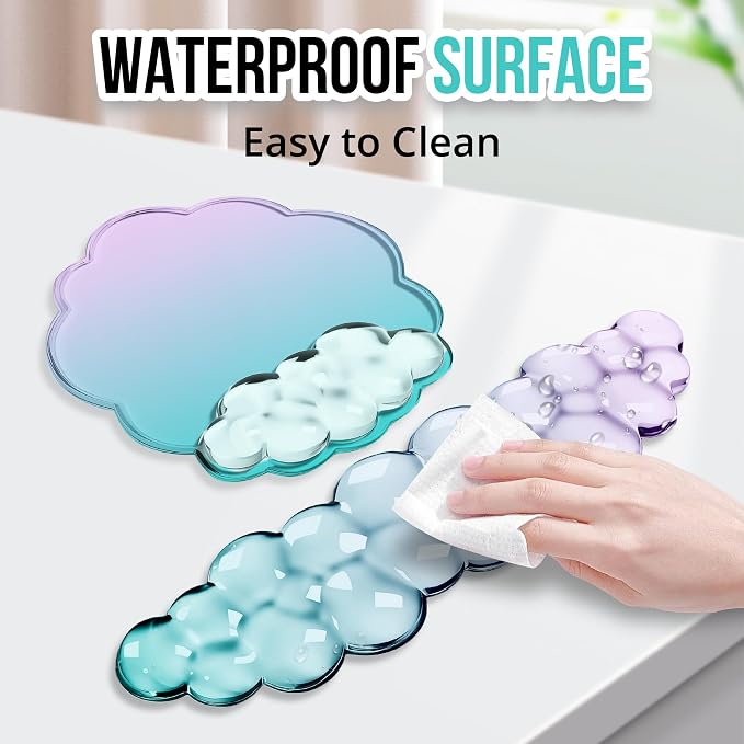 Cloud Wrist Rest Gel Set — Ergonomic Cloud Wrist Rest Keyboard and Mouse, Non-Slip Desk Accessories for Office and Home（Gradient Purple Cyan）