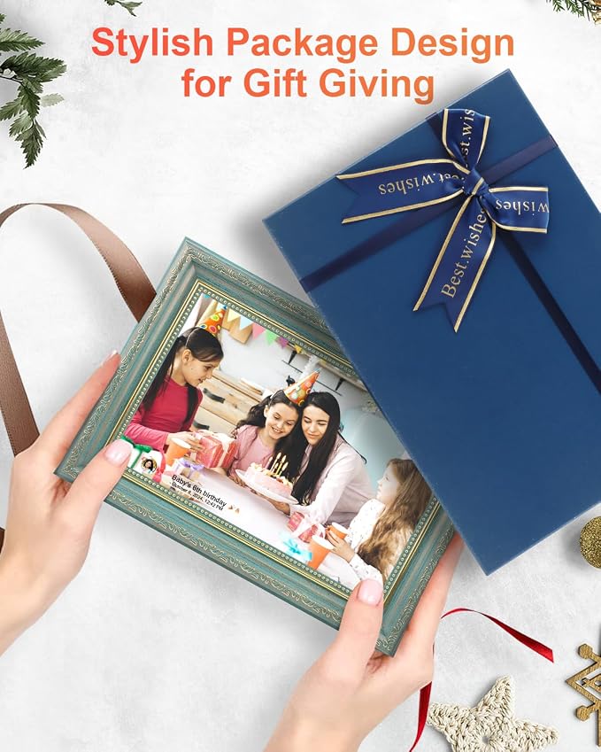 Frameo Digital Frame 10.1 Inch WiFi Digital Photo Frame with 32GB Storage, 1280x800 HD IPS Touch Screen Picture Frames Slideshow, Long Distance Realationship Gifts, Elderly Tech-Midnight Blue
