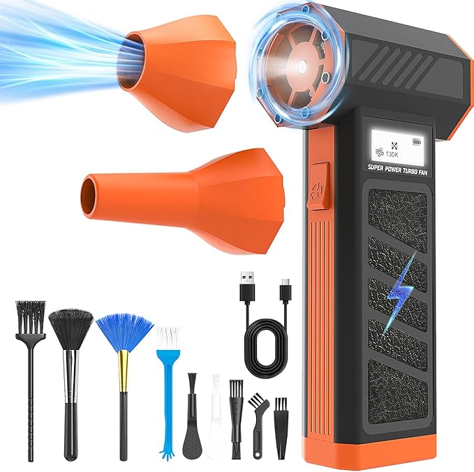 Electric Air Duster - OVVGO Compressed Air Duster Cordless Air Blower Rechargeable, 130000RPM 4-Gear Adjustable Dust Blower with LED Light Portable Duster for Cleaning Computer Keyboard Car Outdoor