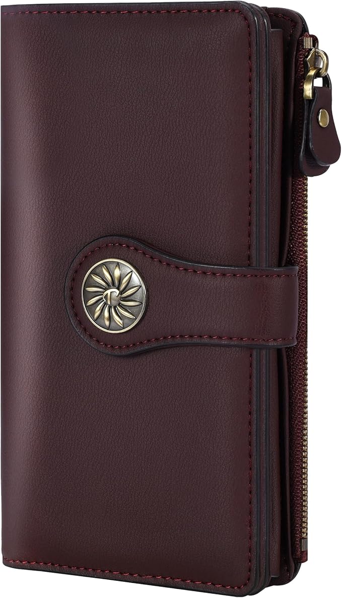 Travelambo Women's Wallet RFID Blocking Trifold Clutch Large Capacity Credit Card Holder Travel Purse