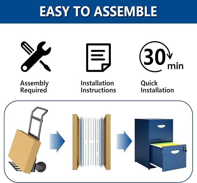 Polup 2 Drawer File Cabinet with Lock, Metal Filing Cabinet for Home Office | Small Locking Cabinet for Under Desk Storage, Printer Stand, Fits Letter Size, Blue, 26"H x 15"W x 18"D, Easy Assembly