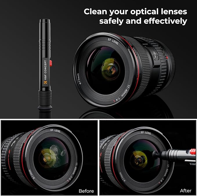 K&F CONCEPT Professional Lens Cleaning Pen with Cleaning Soft Brush | 3-in-1 Cleaning Effect,Telescopic Button,Deep Cleaning,for Nikon Sony Canon Camera Optical Lenses,Easy to Carry,MP01