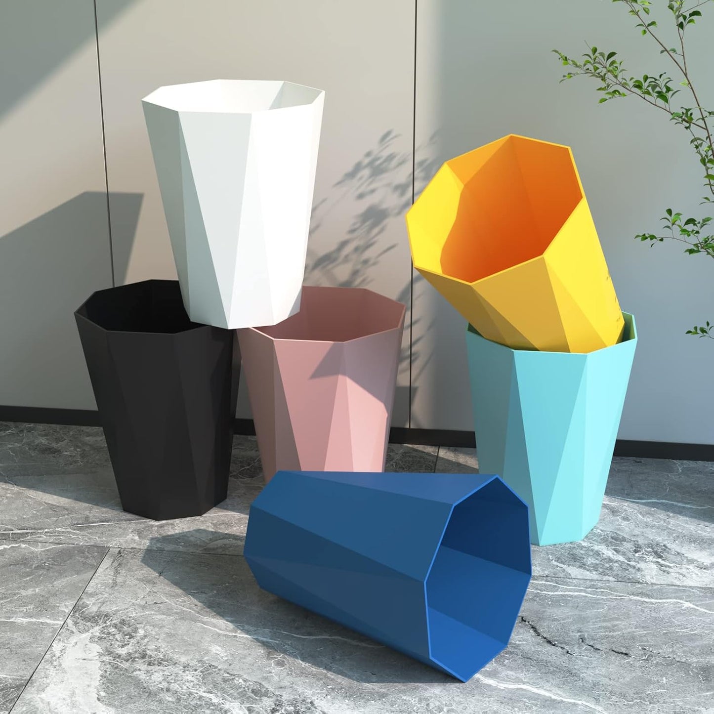 6pcs Trash Can Wastebasket Plastic 2.6 Gallon Garbage Can Container Rubbish Trash Bin Paper Basket Office Organizer for Bedroom Office Bathroom,10Litre-6 Colors