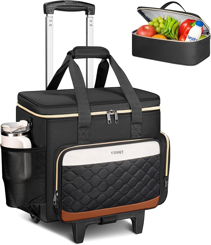 Ytonet Rolling Teacher Bag with Wheels, 15.6" Rolling Cart for Teachers | with Insulated Lunch Box & Detachable Dolly, Rolling Laptop Bag for Women, Large Roller Briefcase for Women for Work