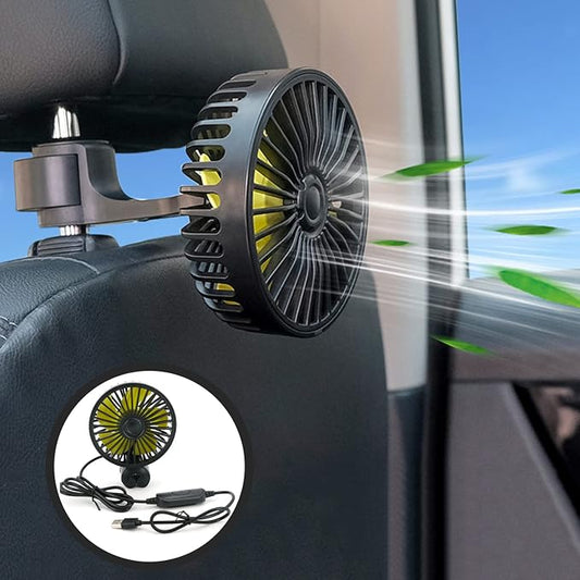 Kwak's Car Fan for Back Seat Clip-on USB, 3-Speed Quiet Portable | 55" Long Cord|Built-in Fragrance Slot|5 Quiet Blades| Reversible Mount| fits Headrest Rods|for Car/Office/Home.