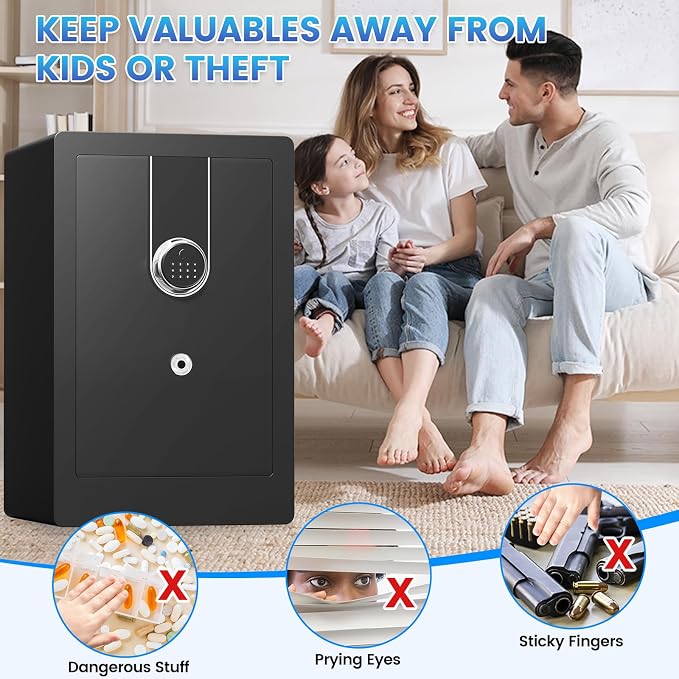 5.5 Cuft Large Biometric Safe For Home, Heavy Duty Safe Box | with Fingerprint & Keypad Dual-alarm system and 3 Movable Shelves , Large Document Safes for Money Jewelry