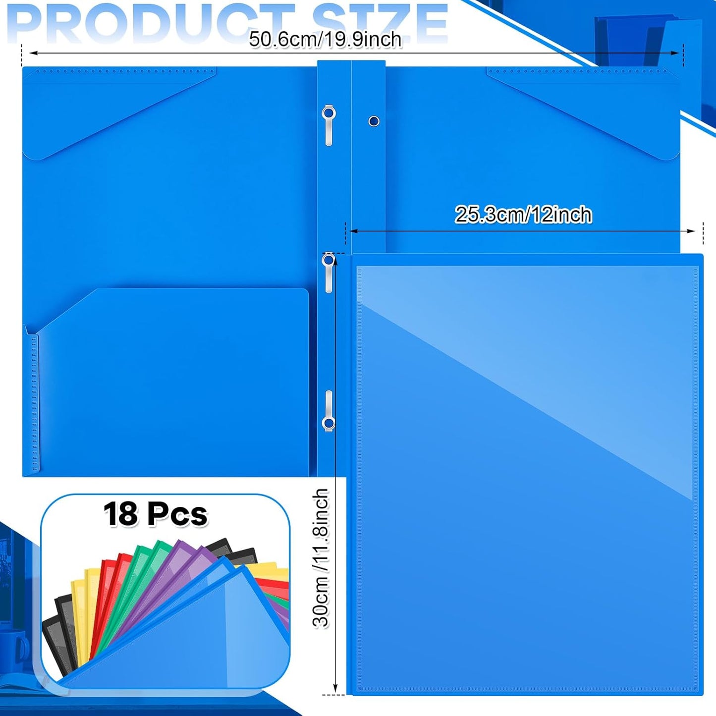 Henoyso 18 Pcs Plastic Folder with Clear Front Pocket and 3 Prong Plastic Folders with Card Slot Pocket Folders with Prongs for School Office (Colorful)