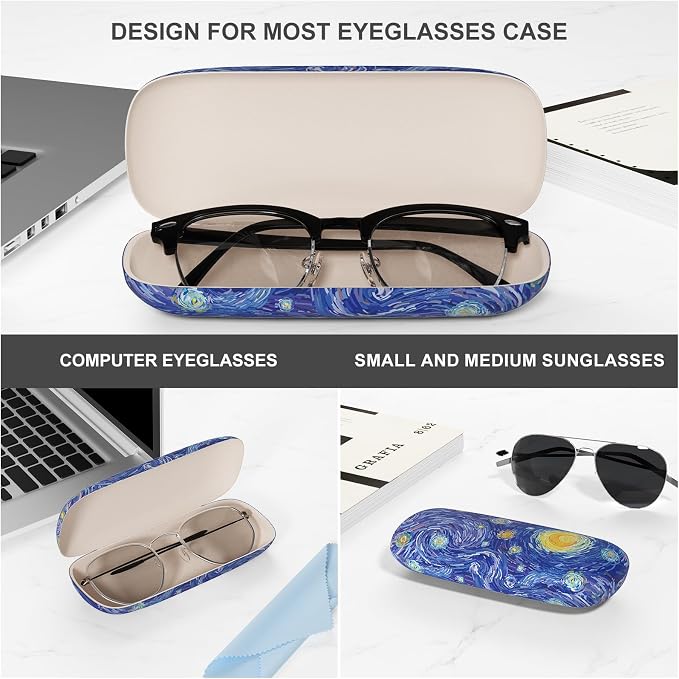 Eyeglasses Case, Portable Hard Shell Protective Case for Glasses, Eyeglass Holder Box for Women with Cleaning Cloth