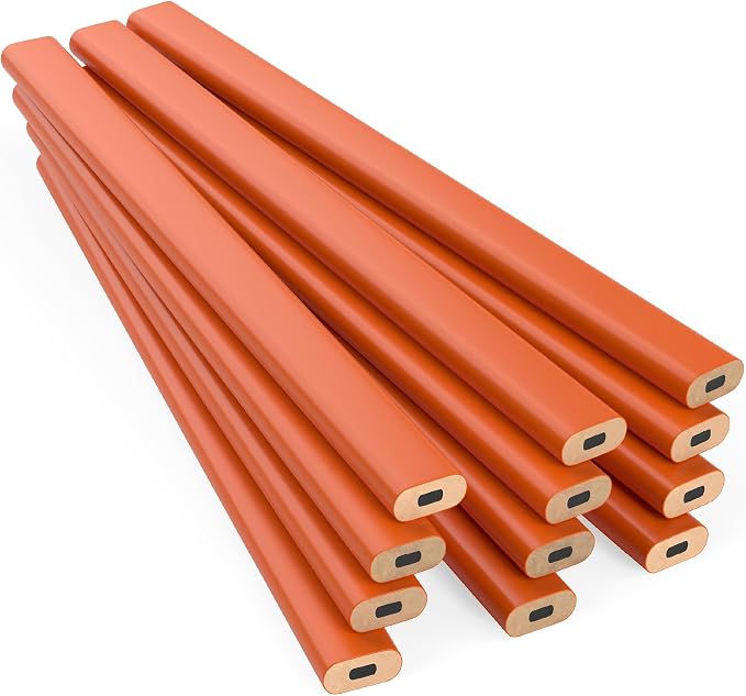 GRAPHITE Hard Lead Carpenter Pencils Bulk - (1) Pack of 12 Pieces Lumber Wooden Pencil #2 (HB) - Neon Orange