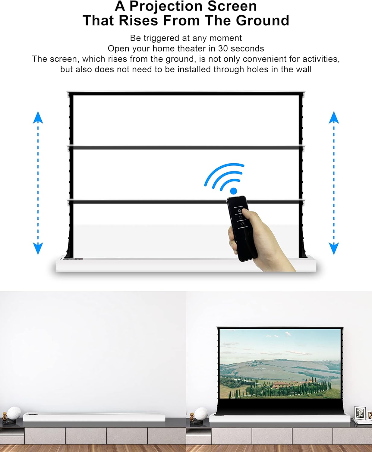 VIVIDSTORM-Screen Projector S 72 inch Motor Rollable Foldaway Portable Screen with White Cinema PVC, 4k 3D HD Gaming/Office Room,Compatible with Standard Projector,VWSDSTW72H