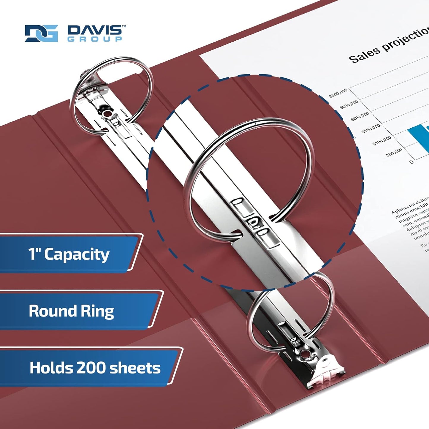 Easyview Premium 3-Ring Binders with Clear-View Covers and Round Rings, Binders for School or Office, 1 Inch, Pack of 6, Burgundy