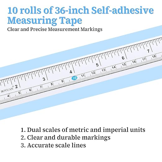 JJUNW 10 Pcs Self Adhesive Measuring Tape, Left-Right Reading, Ruler Tape | Measure Tape with Adhesive Backing, with Imperial and Metric Scales, for Workbench Table Saw Drafting Table, 36 Inches 90 CM