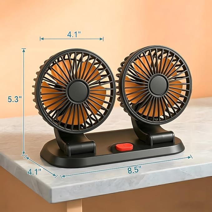 Dual Head 24V Car Fan for SUV Truck RV with No AC,Adjustable Car Cool Fan, Dual Head Design, 2-speed Adjustable, 360° Rotating Portable Car Fan,Powered by Cigarette Lighter