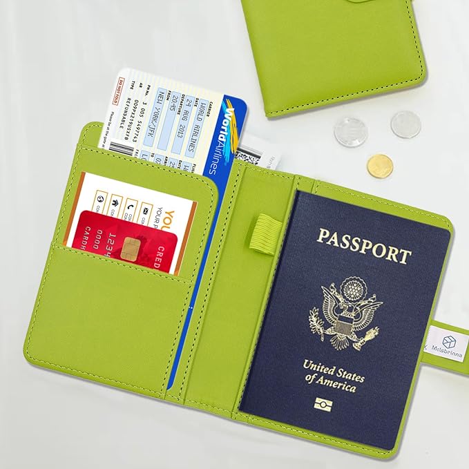 Melsbrinna Premium Leather Passport Holder Covers Case, Waterproof Rfid Blocking Travel Wallet Passport Holder with Pen Holder, Cute Passport Book for Women/Men