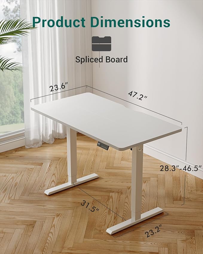 CubiCubi Electric Standing Desk, 48 x 24 Inches Height Adjustable Sit Stand Desk, Ergonomic Home Office Computer Workstation, White
