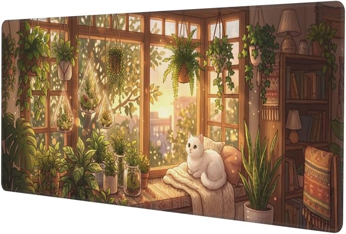 Kawai Cat Gaming Mouse Pad Large Extended Desk Mat Non-Slip Rubber Base Keyboard Pad with Stitched Edges for Office Gaming 31.5x11.8 in