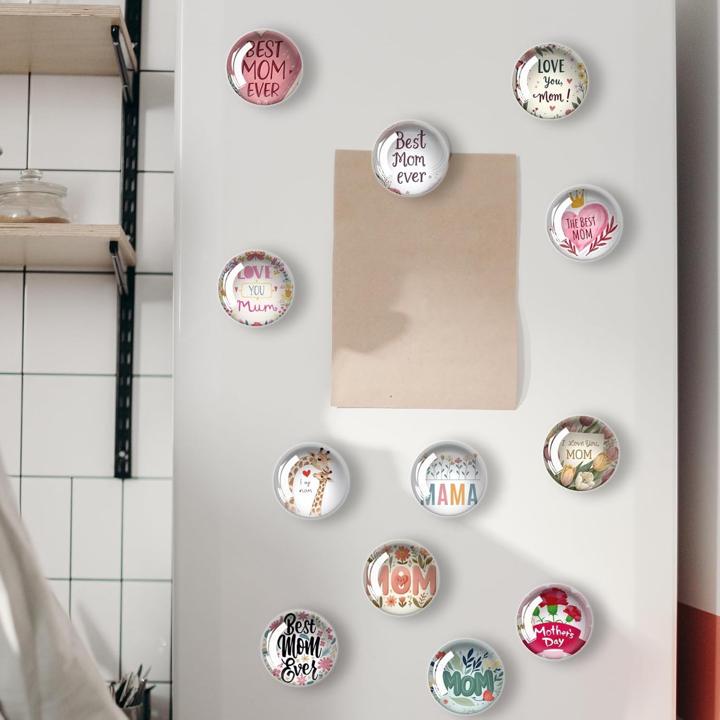 12Pcs Glass Refrigerator Magnet Fridge Sticker,Mothers Day Fridge Magnets Decoration for Crafts,Strong Fridge Magnets for Kitchen, School,Office Whiteboard, Cabinet and Dishwasher
