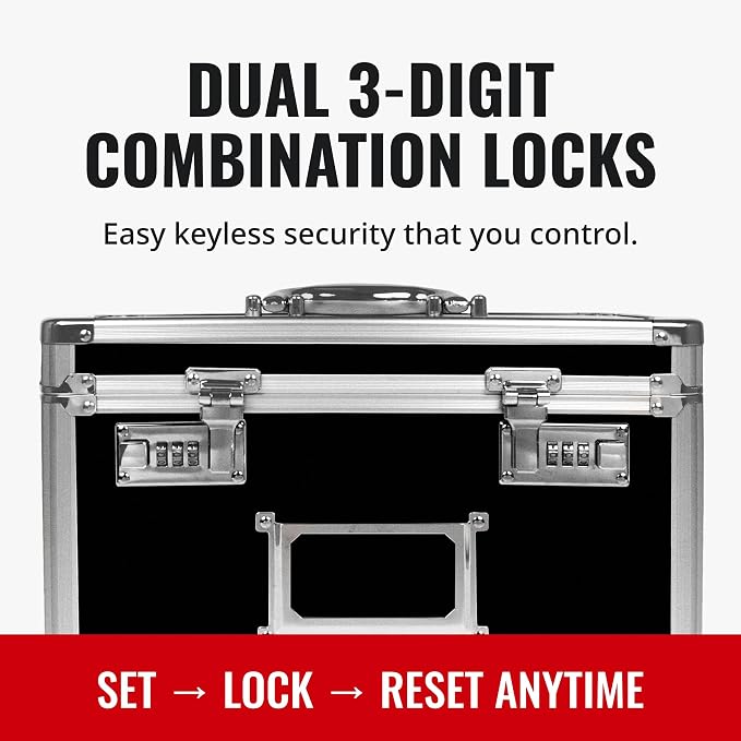 Vaultz File Organizer Storage Box, Letter Size, 14 x 7 x 12.19 In, Black | Locking storage tote with dual combination locks, keeps office documents secure and organized for filing needs