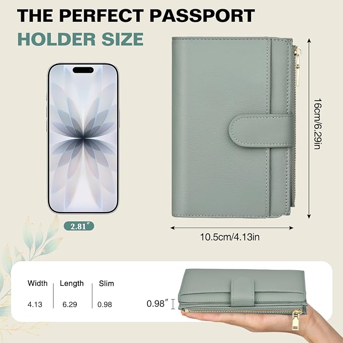 RFID Passport Holder for Travel, Leather Passport Wallet Cover with Airtag | with Airtag Slot, Card Cash Holders, Zippered Coins Pocket, for Women/Men, Gift Box, Travel Essentials, 4.1"L x 1"W x 6.3"H