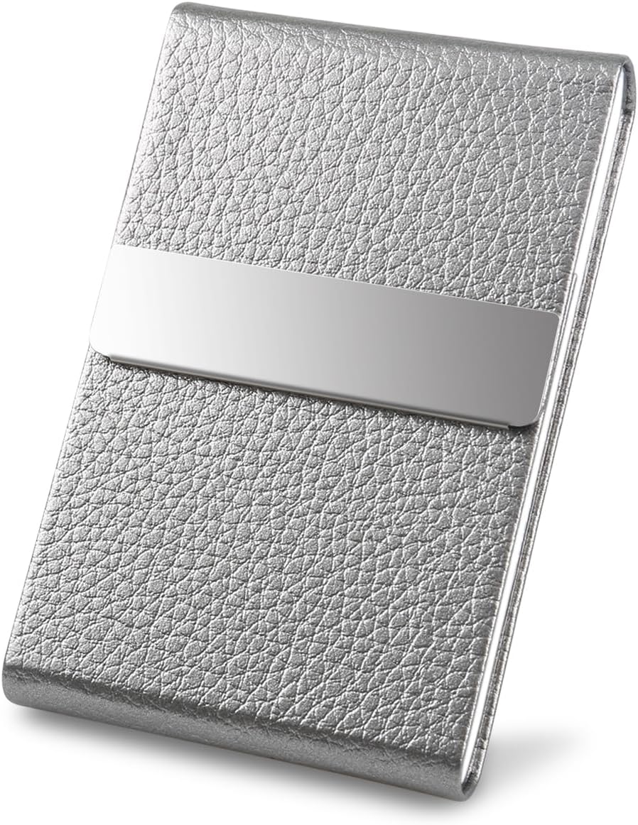 Business Card Holder with Ultra Slim Design, Business Card Case with Premium PU Leather, Suit Pocket Metal Card Holder for Women/Men, Magnetic Closure Quick Access Cards