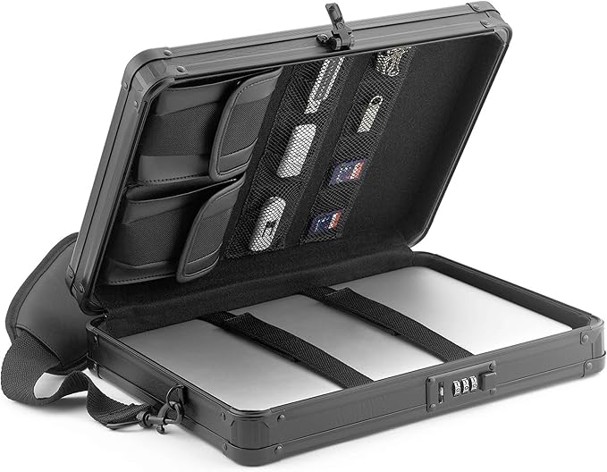 Vaultz Locking Deluxe Tablet and Laptop Case, Tactical Black, VZ03760 | Secure key lock design protects tablets and laptops while traveling, durable deluxe construction built for daily use