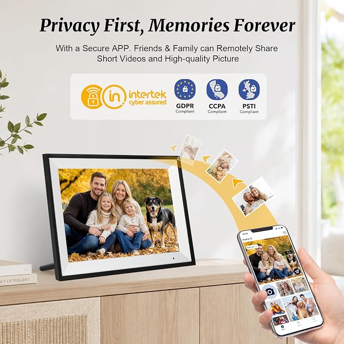 Digital Picture Frame, 10.1 Inch Digital Photo Frame with 32GB Storage, WiFi Photo Frame with 1280×800 HD IPS Touch Screen, Auto-Rotate Smart Electronic Frame, Share Photos and Videos via AiMOR App