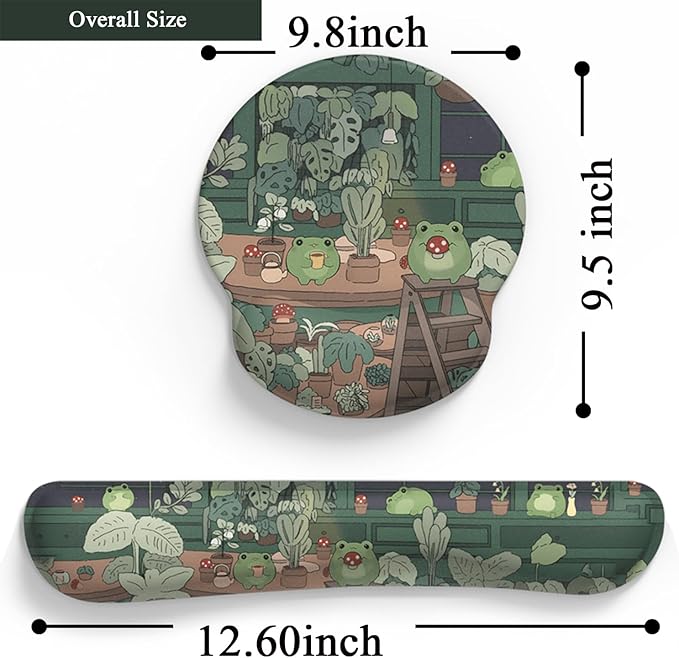 Cute Frog Mouse Pad with Wrist Rest Kawaii Green Decor Pain Relief Mat, Ergonomic Mouse Pad for Desk Computer Keyboard Laptop, Desk Decor Office Accessories for Girl Wrist Rest for Computer Keyboard.