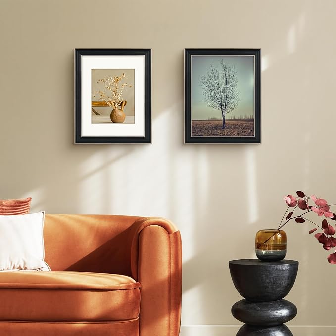 Golden State Art, 11x14 Photo Frame with Mat for Pictures 8x10 and Real Glass (Silver-Beige with Black-Dark Brown Inner Panel & Pewter Panel with Ivory Color Mat, 1.25 Inch Frame Border)