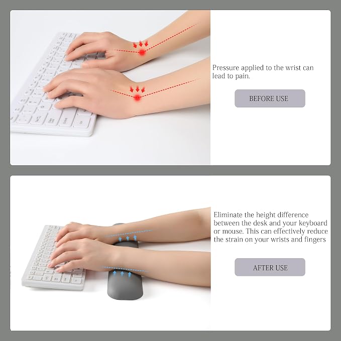 UnivoColors Design-Medium Wave Keyboard Wrist Rest of Medium, Artificial Sheepskin+Memory Foam+Ergonomic+Anti-Slip Gel, Resilience Support During Work and Gaming,Keyboard Accessory,Grey