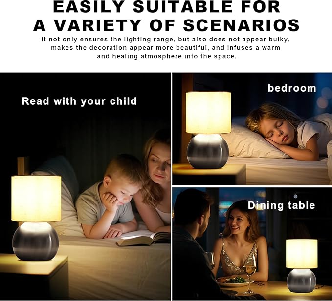 Modern Small Table Lamp Set of 2, Minimalist Nightstand Bedside Lamps with One-Button Inline Switch, 6.2×6.2×10.4 Inch Desk Light for Bedroom, Living Room,Including Light Bulb（Silvery）