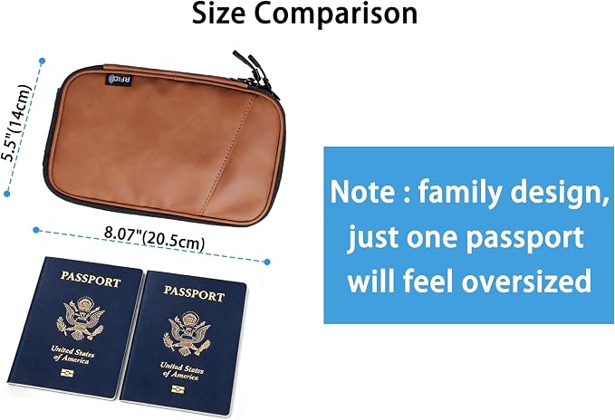 Lagre family passport holder for 4 passport wallet for travel passport cover rfid blocking for women waterproof wallet with zipper airtag passport case for men multiple passport bag (BROWN)