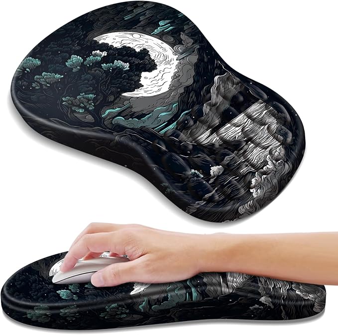 YIWEI Ergonomic Mouse Pad with Wrist Rest for Carpal Tunnel Pain Relief | Memory Foam Wrist Support,Non-Slip Rubber Base, Keyboard Computer Mousepad,Lycra Cloth Surface,Gaming Home Office