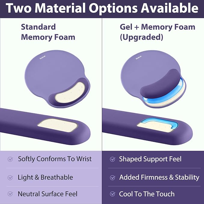 Mouse Pad and Keyboard Wrist Rest, 3-in-1 Gel Memory Foam Ergonomic Mouse Pad with Wrist Rest Set, Gaming Mousepad Arm Cushion Support for Computer Office Desk Accessories Cute Setup, Purple