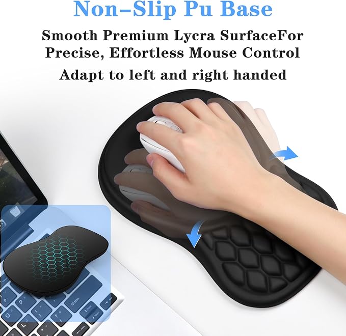 Wrist Rest for Computer Keyboard and Mouse Pad Set with Massage Design | Ergonomic Memory Foam Wrist Support Mouse Pad for Pain Relief, Easy Typing, Desk Wrist Pad for Office Home(2-in-1 Black)