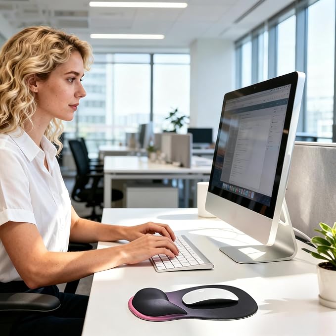 EooCoo Mouse Pad with Gel Wrist Rest, Ergonomic Mousepad Wrist Alignment | Middle Concave Design for Natural Wrist Alignment, Non-Slip Base Mousepad, Carpal Tunnel Relief, Office Desk Accessories