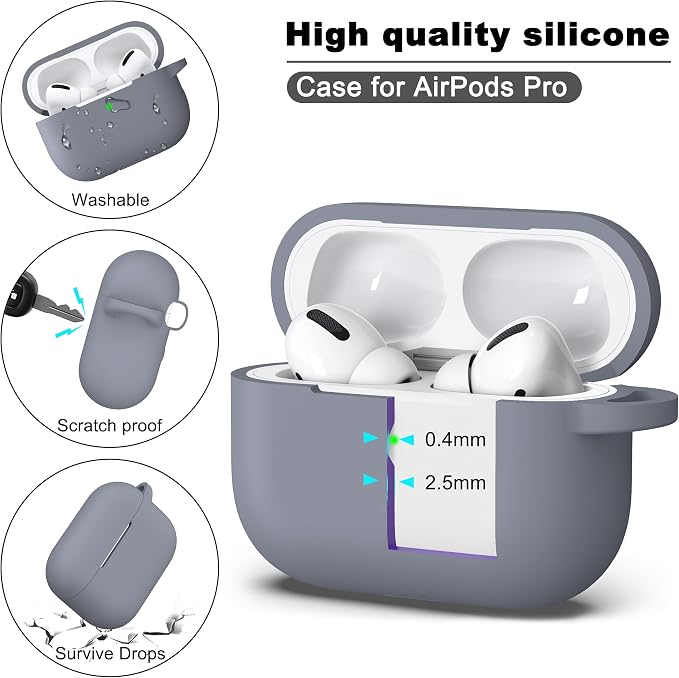 R-fun for AirPods Pro 2 Case, Soft Silicone Protective Cover with Keychain and Cleaning Pen, Compatible with AirPods Pro 2nd/1st Generation, Supports Wireless Charging, Pebble