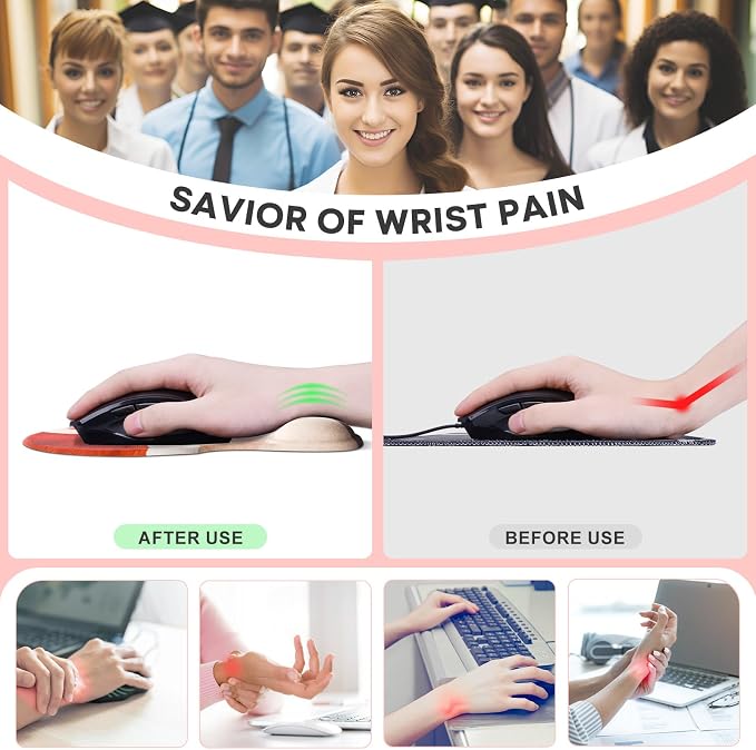 JIKIOU Ergonomic Mouse Pad with Gel Wrist Rest 2 Pack, Portable Small Boho | Upgraded-Prevent Gel Leakage, Ergonomic Design for Pain Relief, Cooling Gel filled, Smooth Lycra Surface, Non-Slip PU Base