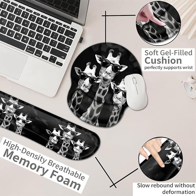 Computer Mouse Desk Pad, Mouse Pad Wrist Protector Printed with Cool Giraffes, Ergonomically Non-Slip Rubber Comfortable Computer Keyboard Wrist Rest Desktop Decoration Office Accessories