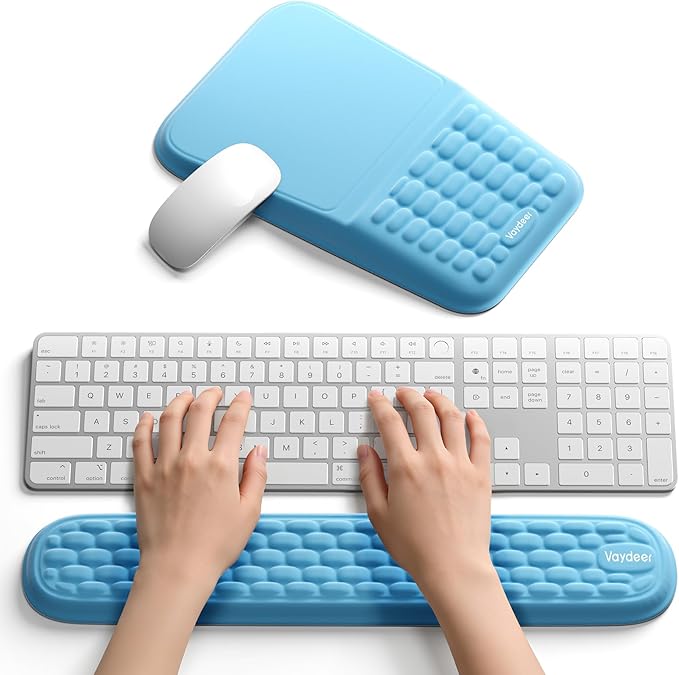 2-in-1 Keyboard & Mouse Wrist Rest Set – Ergonomic Pain-Relief Support, Memory Foam Wrist Cushion with 8° Slope & Massage Nubs, Non-Slip PU Base, Relieves Wrist Pain & Carpal Tunnel from Long Typing
