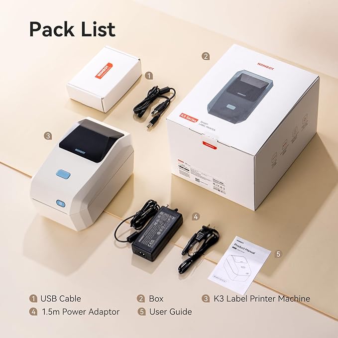 NIIMBOT K3 Label Printer, 3 Inch Label Maker with High-Speed, Bluetooth and USB Connection, Support Smartphone & PC, Thermal Label Maker for Small Business and Home Office