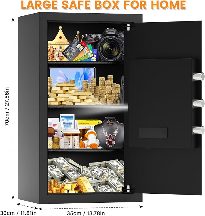 6.0 Cu Ft Large Safe Box for Home Use, 27.6"H Heavy Duty Home Safe | with Alarm System, Removable Shelves, Wall/Floor Mountable Anti-theft Security Safe for Money Jewelry Documents