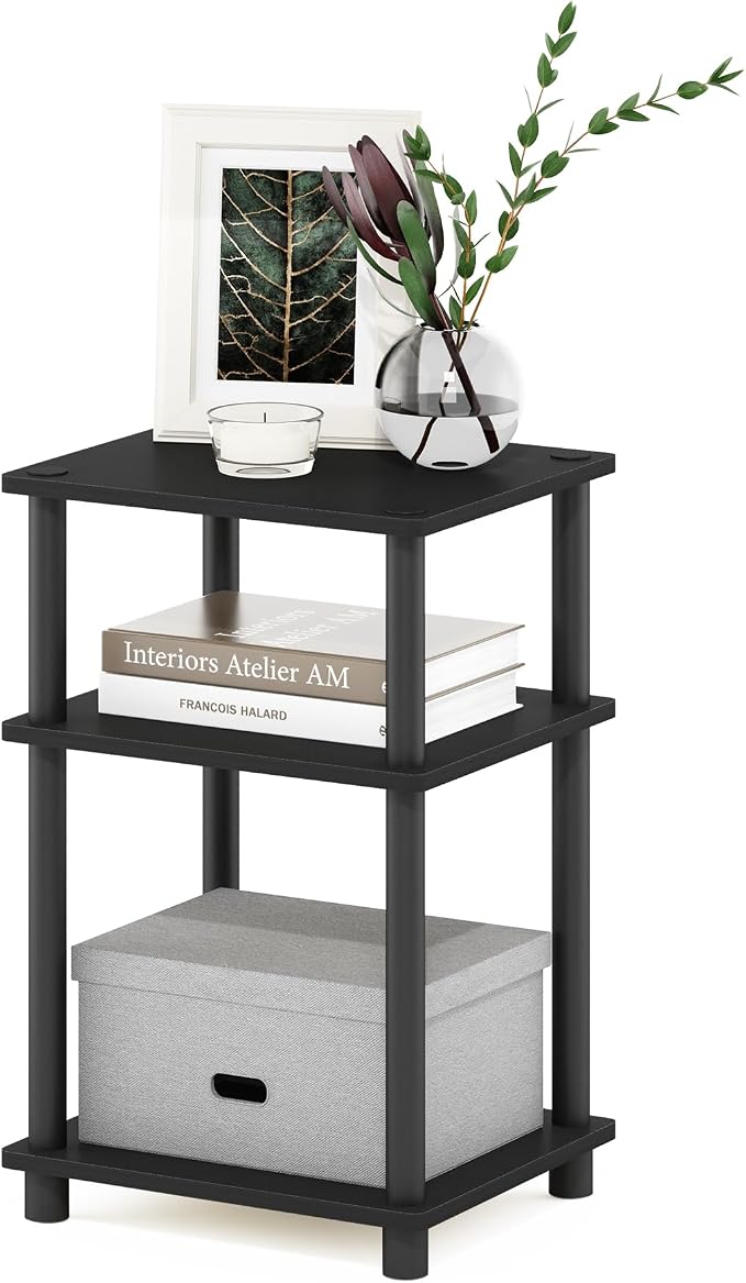Furinno JUST Side Table, 3-Tier End Table, Open Shelves Night Stand, Bedside Table, Toolless Assembly, for Living Room, Bedroom, Bathroom, Americano