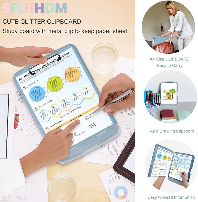 SFLHHDM Clipboard with Storage,Storage Clipboard with Pen Holder, A4 Binder Clip Boards 8.5x11 with Low Profile Clip,Side Opening Nursing Clipboards, Clipboards Folder for Office Supplies-Slate Blue