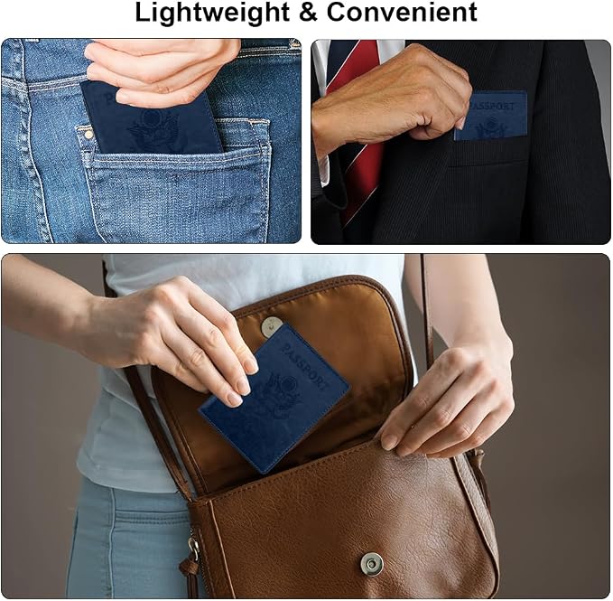 Passport Holder, Passport Holder Men, Passport Wallet Travel Must Haves, Passport and Vaccine Card Holder Combo, 1 Pack Travel Documents Organizer Protector for Travel Accessories, Dark Blue